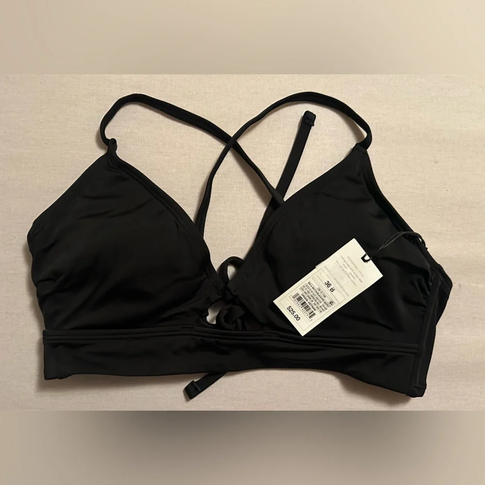 Black Strappy Mix & Match Bikini Top Ruched Cups Back Tie 36B Shade‎ & Shore NWT